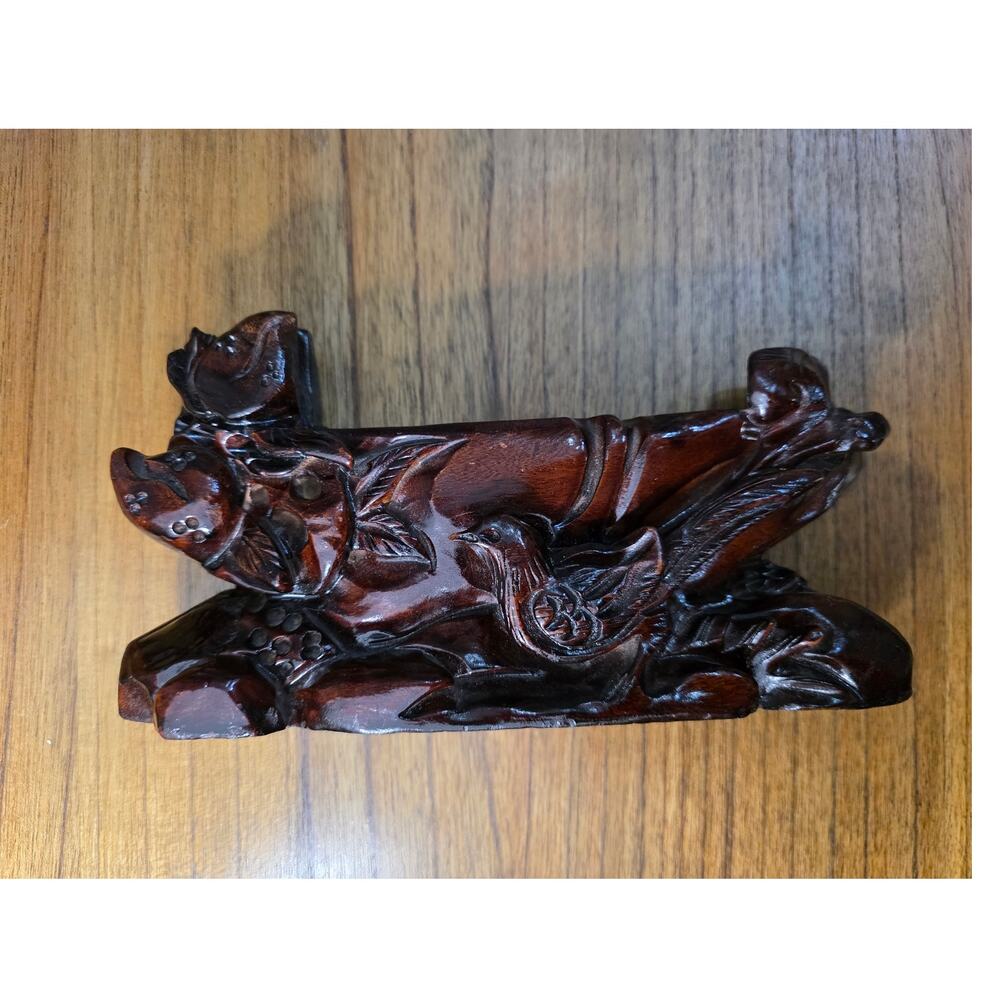 Vintage Chinese Carved Wood Brush Rest Scholar Calligraphy Pen Tray Bird Motif